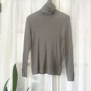 J.McLaughlin Cotton blend Stripe Ribbed Textured Turtleneck Brown/White Size XL
